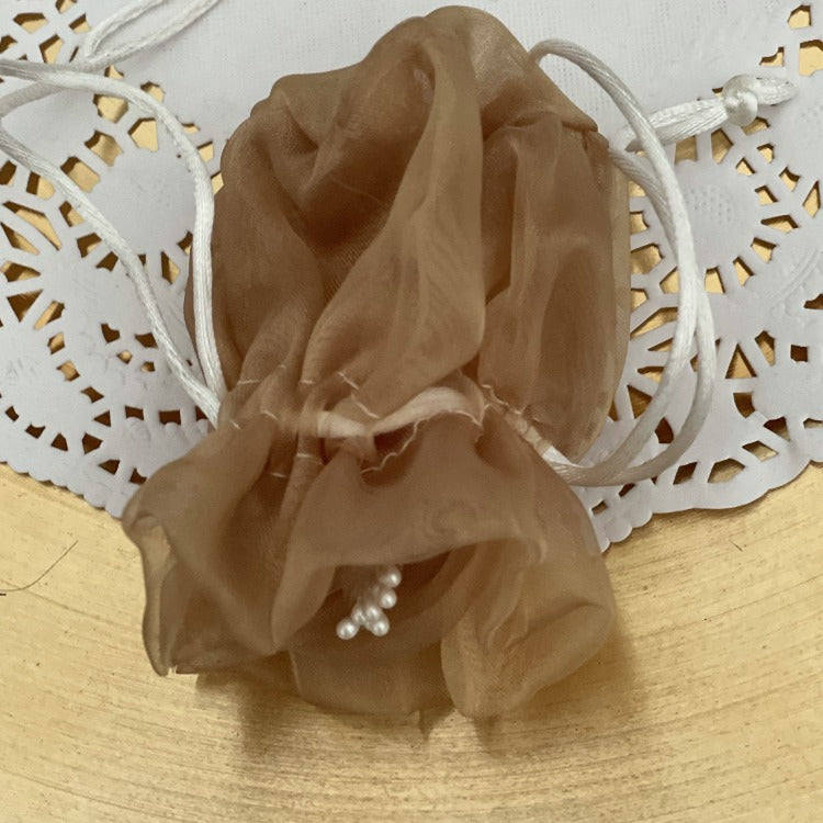 Dark Maroon Color Organza Rose Flower With Leaves Set Of 10 main image 1